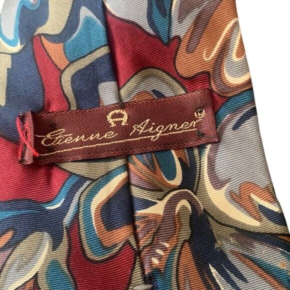 Pre Owned Men’s Etienne Aigner Tie Neck Tie Necktie Classic Print All Silk - Picture 4 of 5